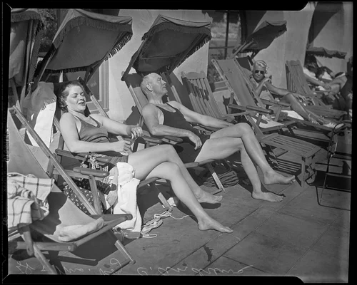 Roy Chapman Andrews and his new bride, Wilhelmina Anderson Christmas Andrews on their honeymoon at the El Mirador Hotel, Palm Springs, 1935