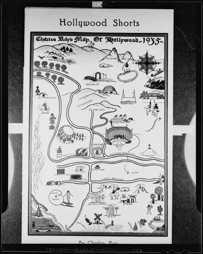 Illustrated map of the Hollywood environs by Charles Ray, 1935