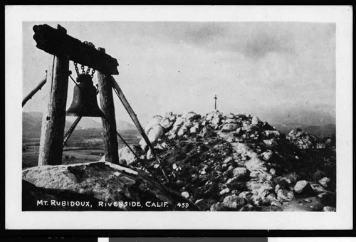 Bell and cross on the top of Mt. Rubidoux, ca. 1910