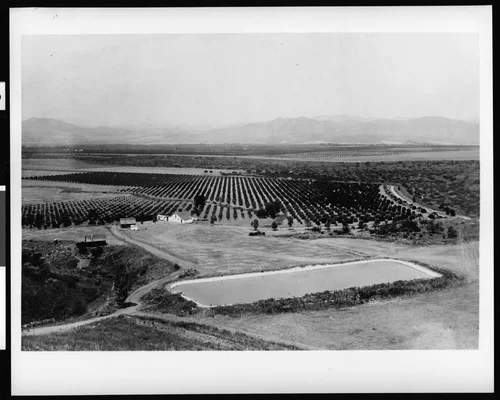 Aerial view of Ben White's Foothill Ranch in Corona, ca.1908