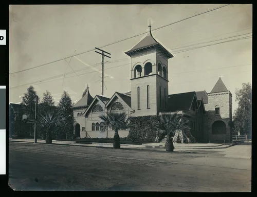 Exterior view of the Baptist Church in Redlands, ca. 1900