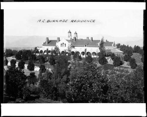 Exterior view of the A. C. Burrage residence in Redlands, ca.1900