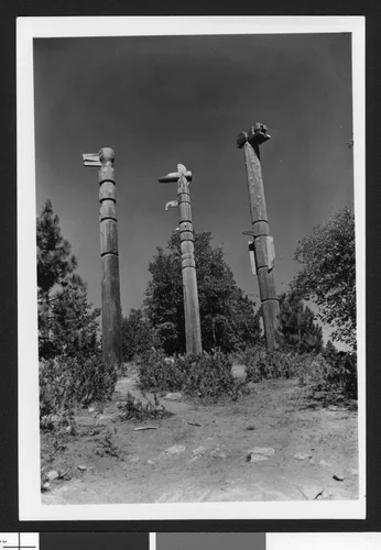 Totem poles at Lake Arrowhead, ca.1950