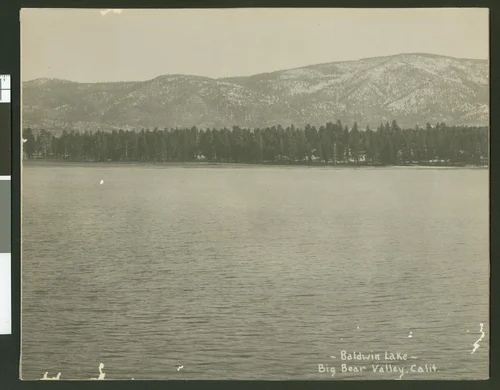 Panoramic view of Baldwin Lake, Big Bear Valley, view 3, ca.1930
