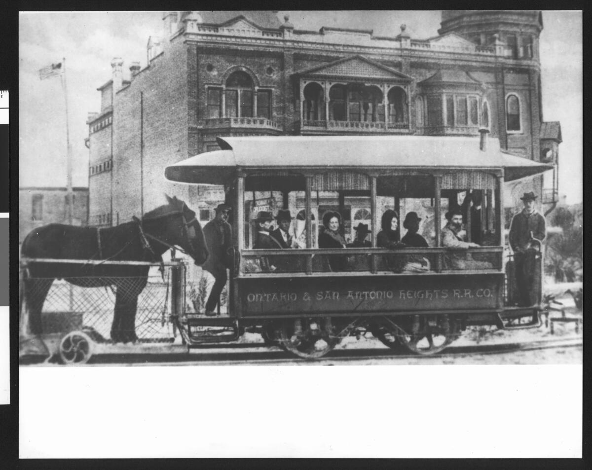 Ontario & San Antonio Heights mule car on Euclid Avenue, Ontario, ca.1887