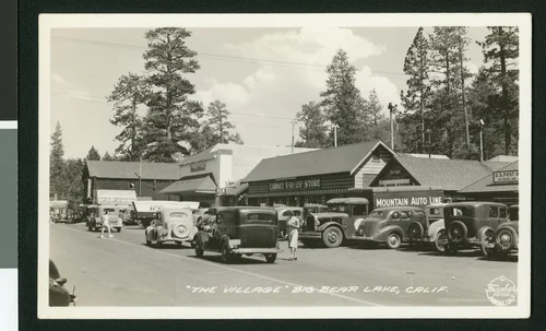 Postcard of Big Bear Lake Village showing Pine Knot Boulevard, ca.1920