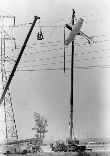 Plane tangled in power lines near Ontario Airport