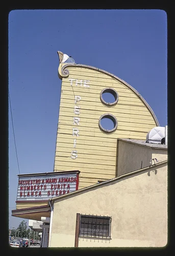 Perris Theater, tower detail, closer view, D Street, Perris, California