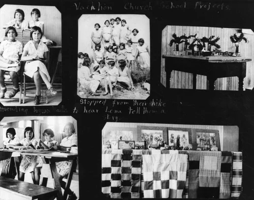 Album page with photos of Sherman Institute activities
